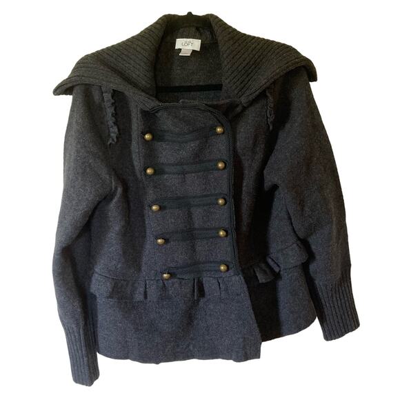Loft Wool Military Jacket Pea Coat Peplum Charcoal Gray Size Medium Women's - Picture 1 of 13